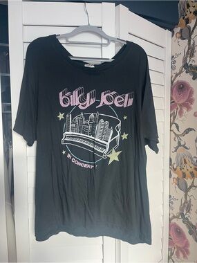 Anthropologie Black Tee with Pastel Pink & Mint Piano Graphic